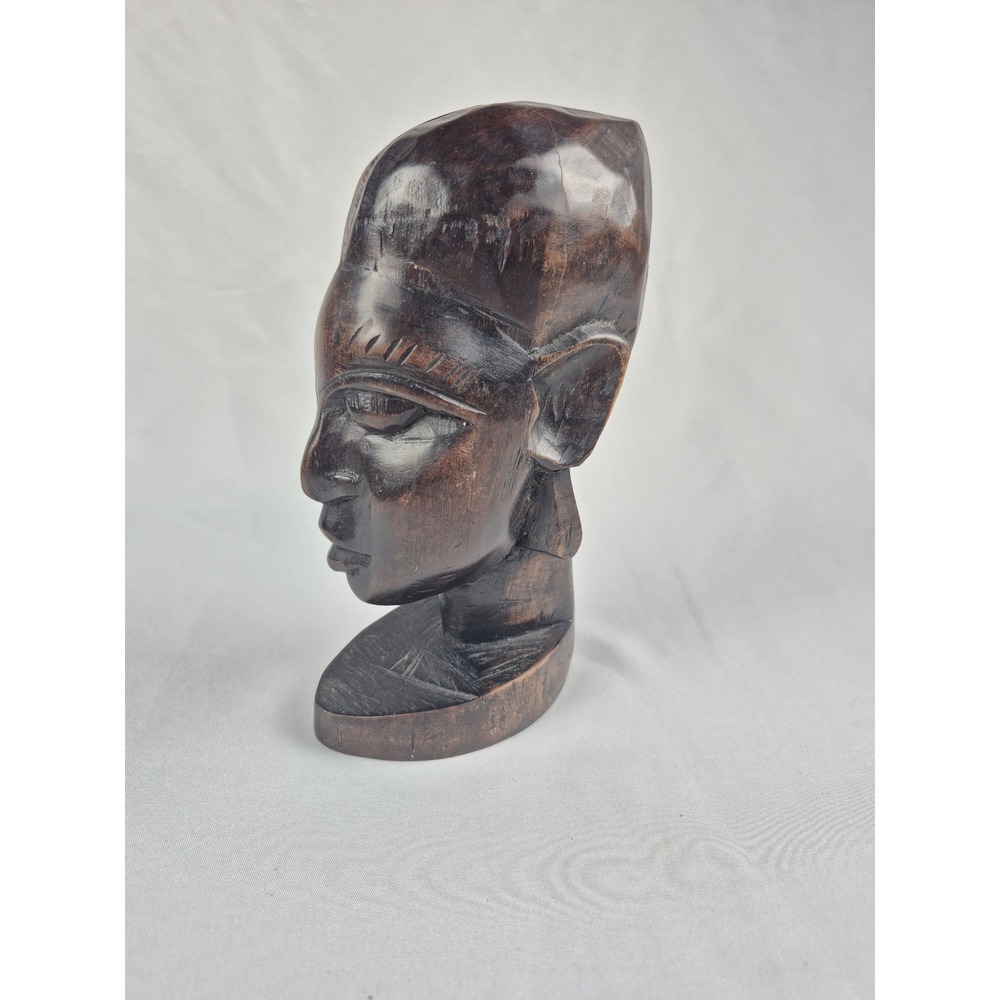 Hand Carved Ghana Wood Bust Sculpture African Folk Art Tribal Decor 7.5" Gift